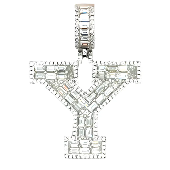 Sterling Silver Alphabet Lab-Created Moissanite Charm Pendant INITIALS - M419379