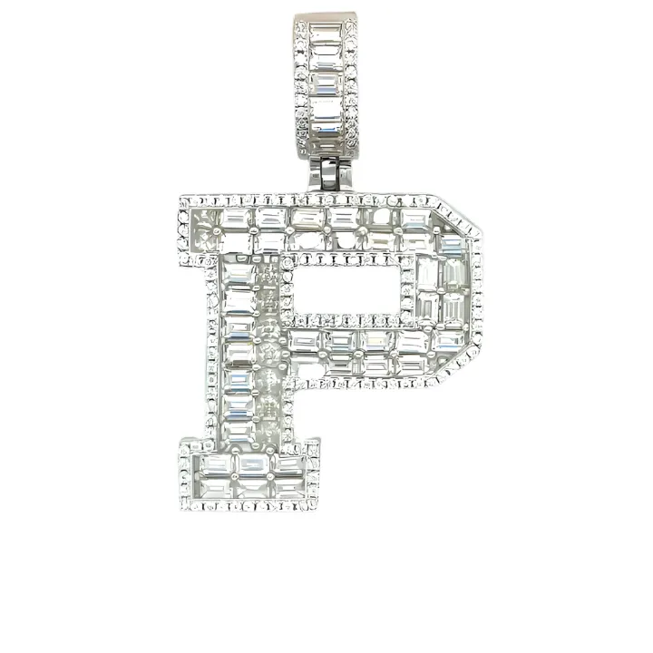 Sterling Silver Alphabet Lab-Created Moissanite Charm Pendant INITIALS - M419379