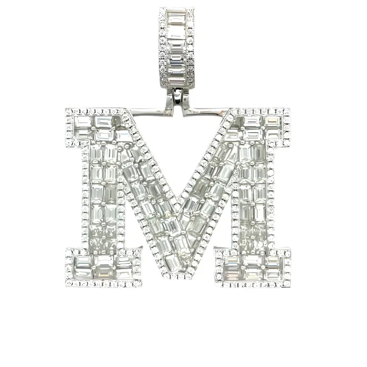 Sterling Silver Alphabet Lab-Created Moissanite Charm Pendant INITIALS - M419379