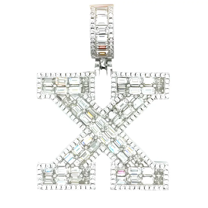 Sterling Silver Alphabet Lab-Created Moissanite Charm Pendant INITIALS - M419379