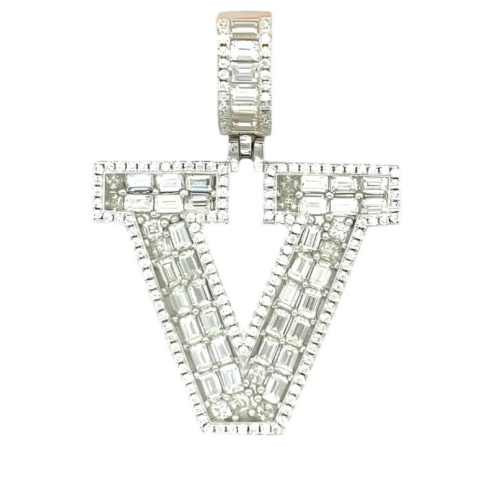 Sterling Silver Alphabet Lab-Created Moissanite Charm Pendant INITIALS - M419379