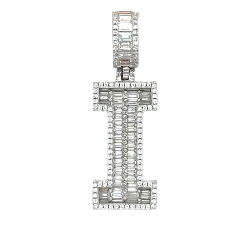 Sterling Silver Alphabet Lab-Created Moissanite Charm Pendant INITIALS - M419379