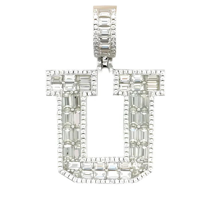 Sterling Silver Alphabet Lab-Created Moissanite Charm Pendant INITIALS - M419379