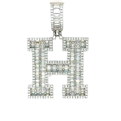 Sterling Silver Alphabet Lab-Created Moissanite Charm Pendant INITIALS - M419379