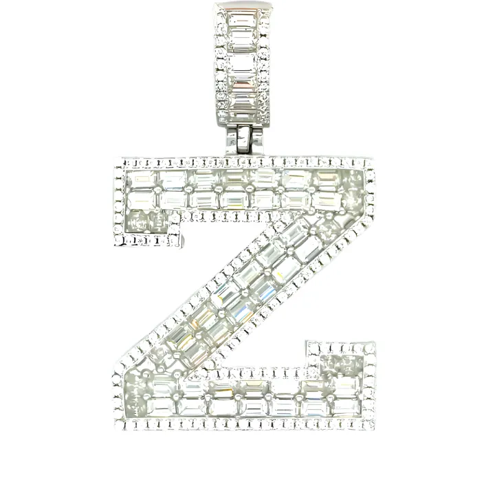 Sterling Silver Alphabet Lab-Created Moissanite Charm Pendant INITIALS - M419379