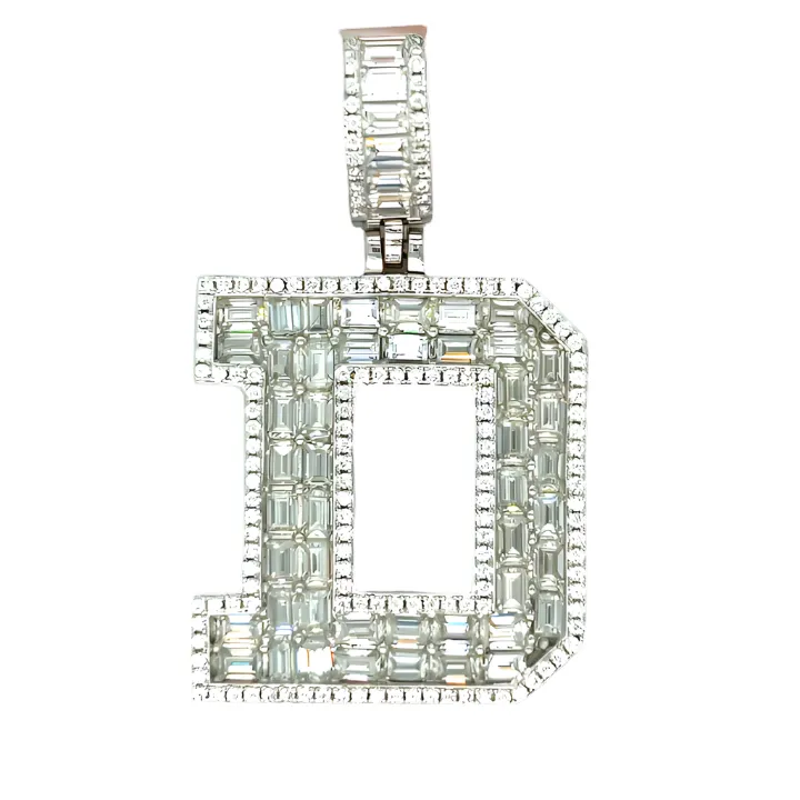 Sterling Silver Alphabet Lab-Created Moissanite Charm Pendant INITIALS - M419379
