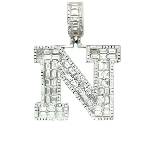 Sterling Silver Alphabet Lab-Created Moissanite Charm Pendant INITIALS - M419379