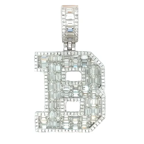 Sterling Silver Alphabet Lab-Created Moissanite Charm Pendant INITIALS - M419379