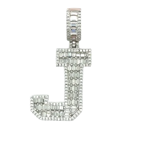 Sterling Silver Alphabet Lab-Created Moissanite Charm Pendant INITIALS - M419379