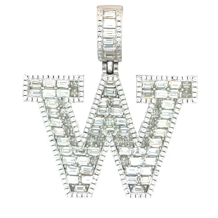 Sterling Silver Alphabet Lab-Created Moissanite Charm Pendant INITIALS - M419379