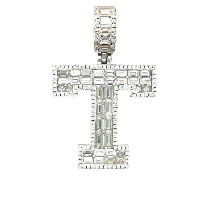Sterling Silver Alphabet Lab-Created Moissanite Charm Pendant INITIALS - M419379
