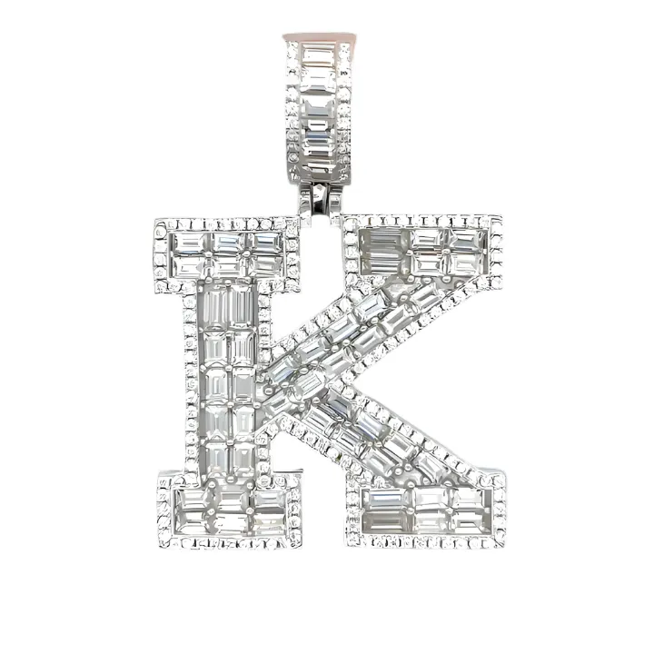 Sterling Silver Alphabet Lab-Created Moissanite Charm Pendant INITIALS - M419379