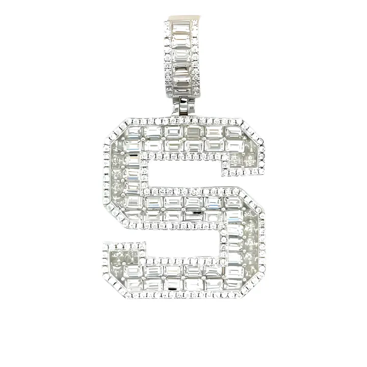 Sterling Silver Alphabet Lab-Created Moissanite Charm Pendant INITIALS - M419379