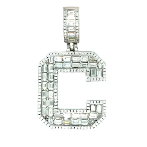 Sterling Silver Alphabet Lab-Created Moissanite Charm Pendant INITIALS - M419379
