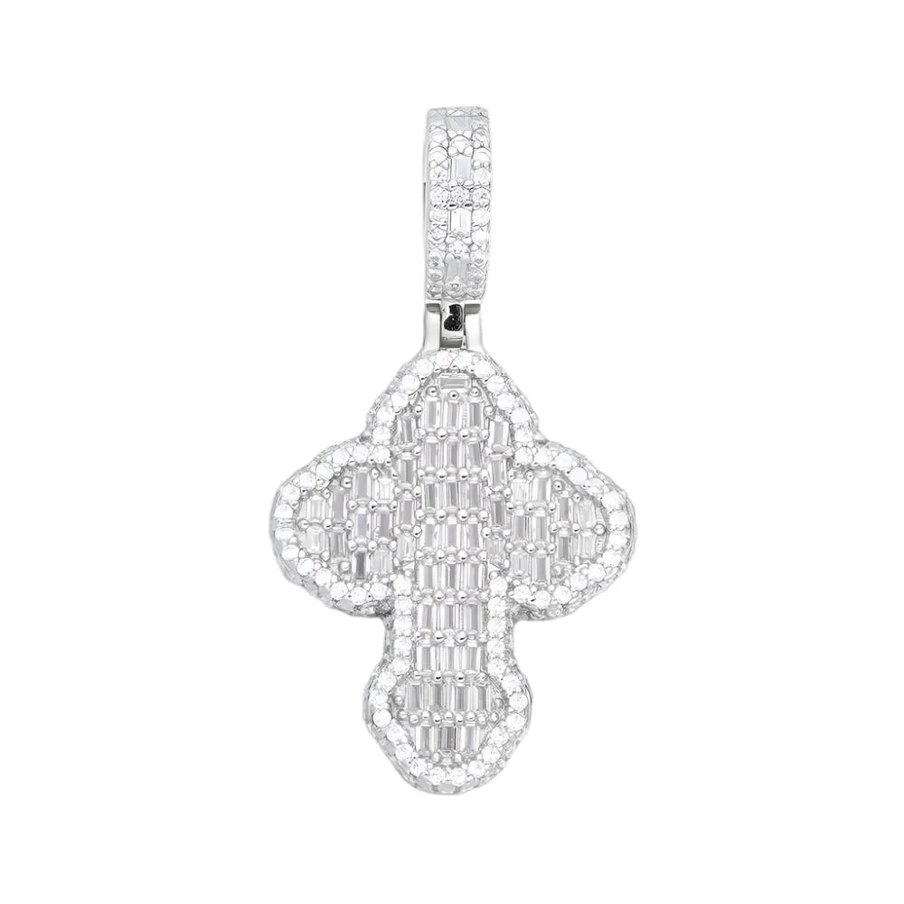 Sterling Silver Baguette Lab-Created Moissanite Cross Charm Pendant - M417509