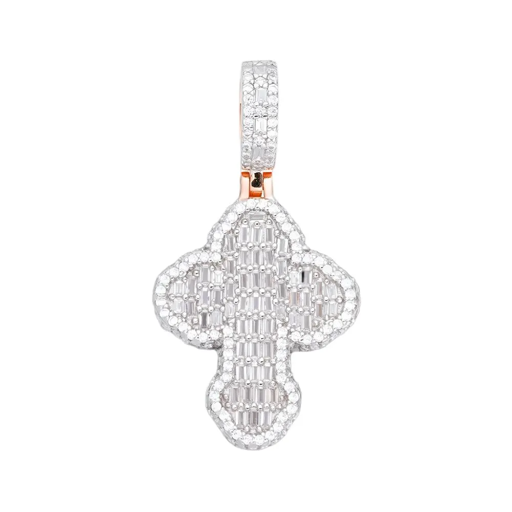 Sterling Silver Baguette Lab-Created Moissanite Cross Charm Pendant - M417509