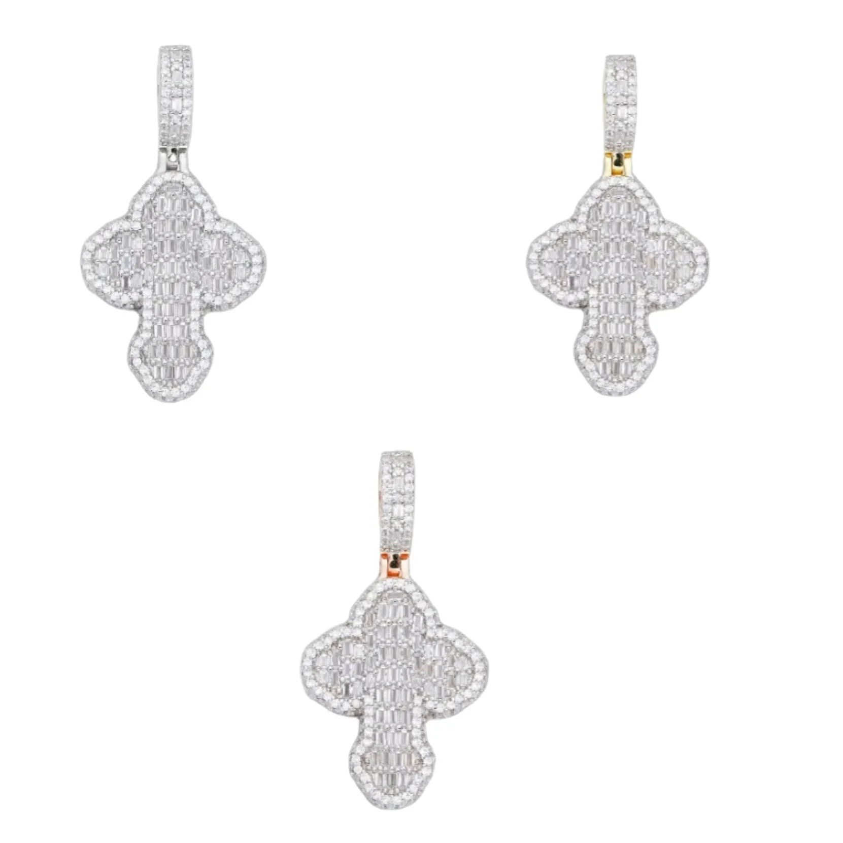 Sterling Silver Baguette Lab-Created Moissanite Cross Charm Pendant - M417509