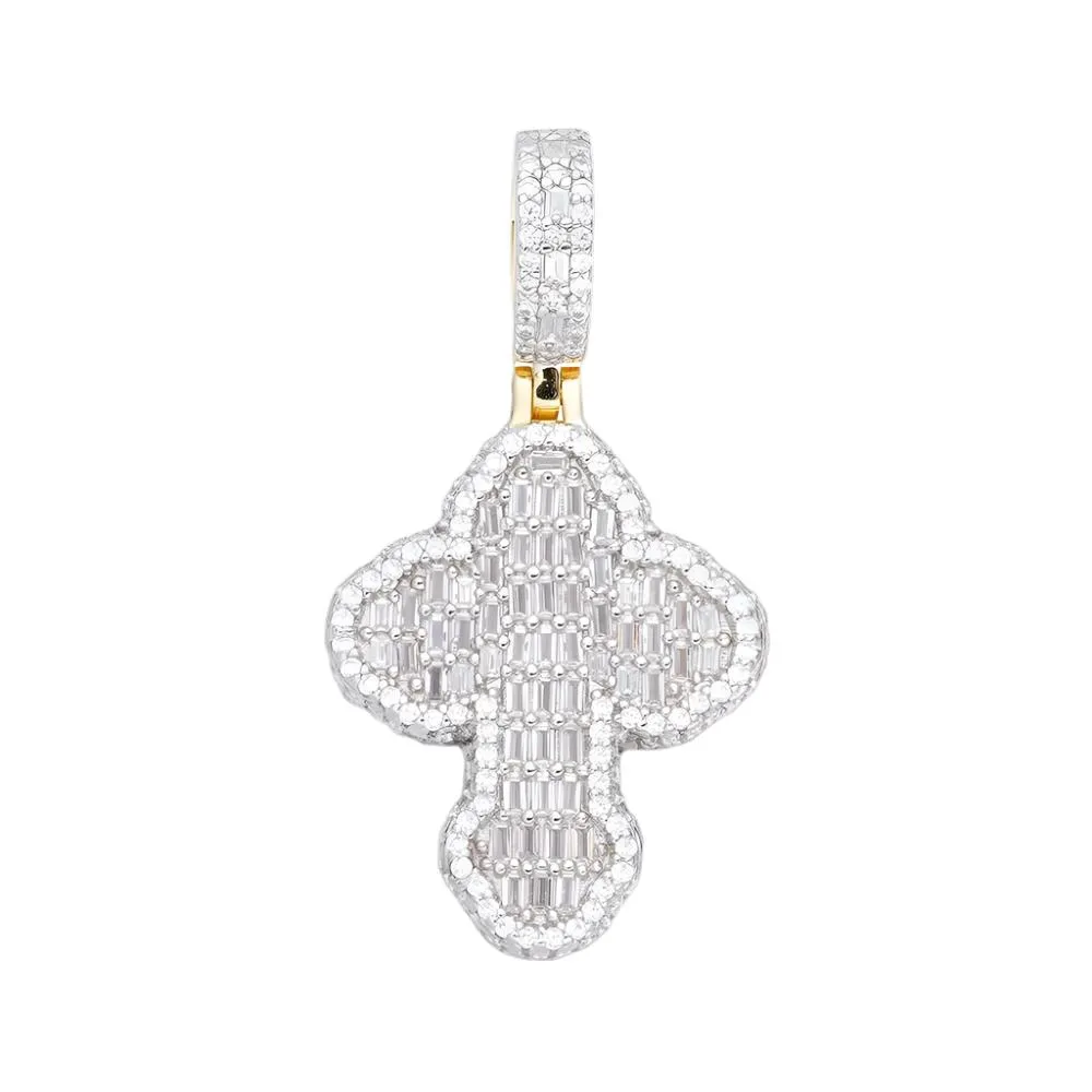 Sterling Silver Baguette Lab-Created Moissanite Cross Charm Pendant - M417509
