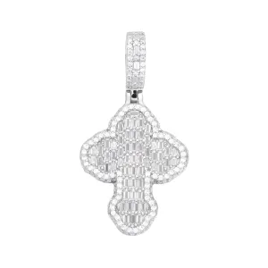 Sterling Silver Baguette Lab-Created Moissanite Cross Charm Pendant - M417509