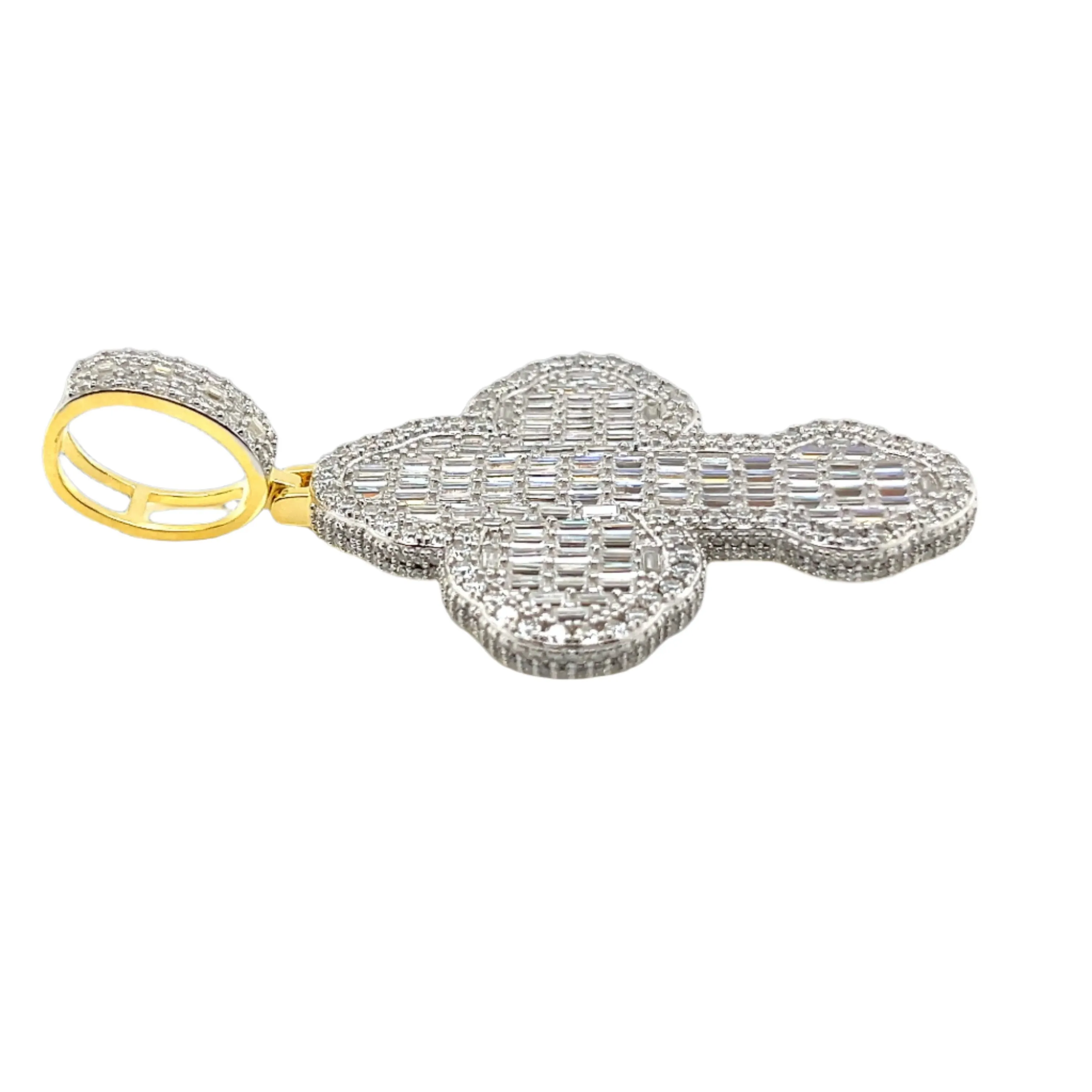 Sterling Silver Baguette Lab-Created Moissanite Cross Charm Pendant - M417509