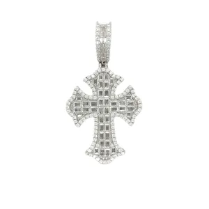 Sterling Silver Baguette Lab-Created Moissanite elegant Cross Pendant Charm - M400079