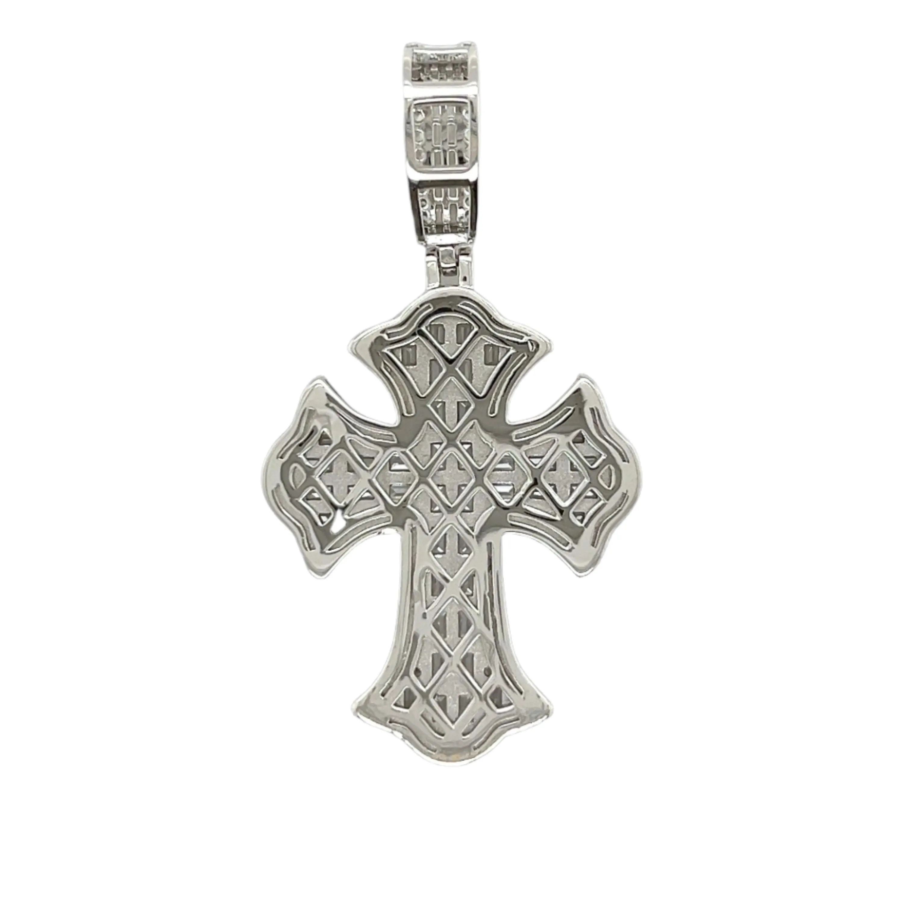 Sterling Silver Baguette Lab-Created Moissanite elegant Cross Pendant Charm - M400079