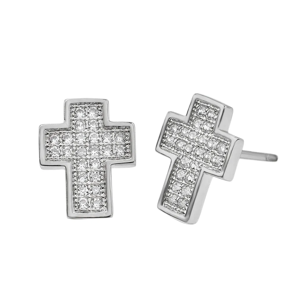 Sterling Silver Christian Cross Earrings with Dazzling Cubic Zirconia