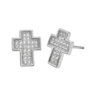 Sterling Silver Christian Cross Earrings with Dazzling Cubic Zirconia