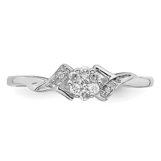Sterling Silver Genuine Diamond Cluster Flower Promise Ring