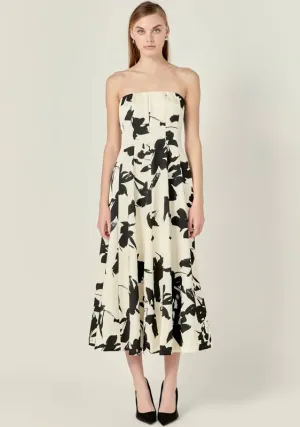 Strapless Flounced Midi Dress - Ivory/Black