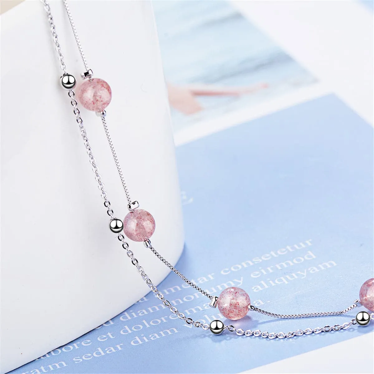 Strawberry Red Crystal & Silver-Plated Station Necklace