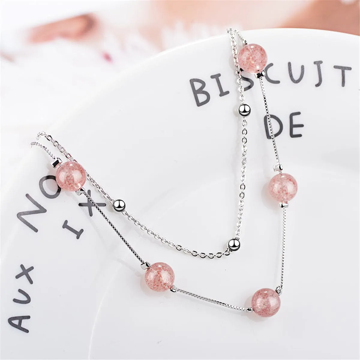 Strawberry Red Crystal & Silver-Plated Station Necklace