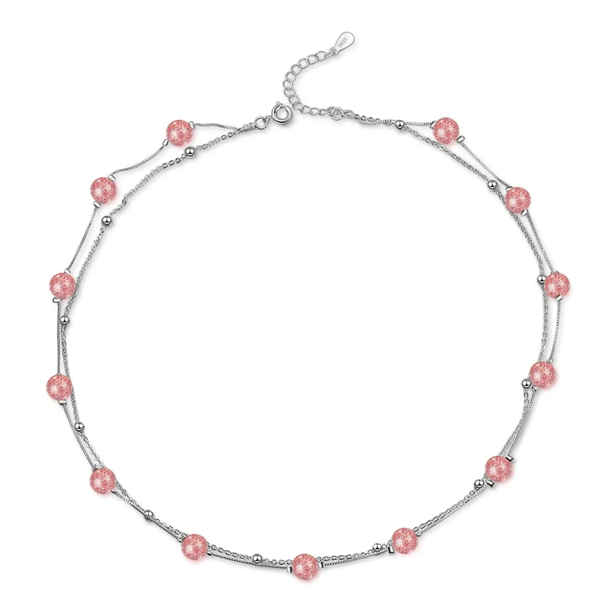 Strawberry Red Crystal & Silver-Plated Station Necklace