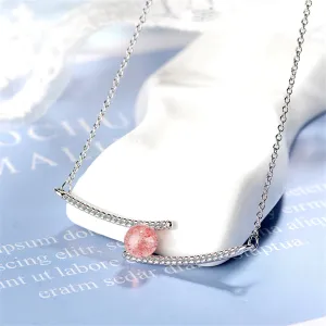 Strawberry Red Crystal & Silvvertone Pendant Necklace