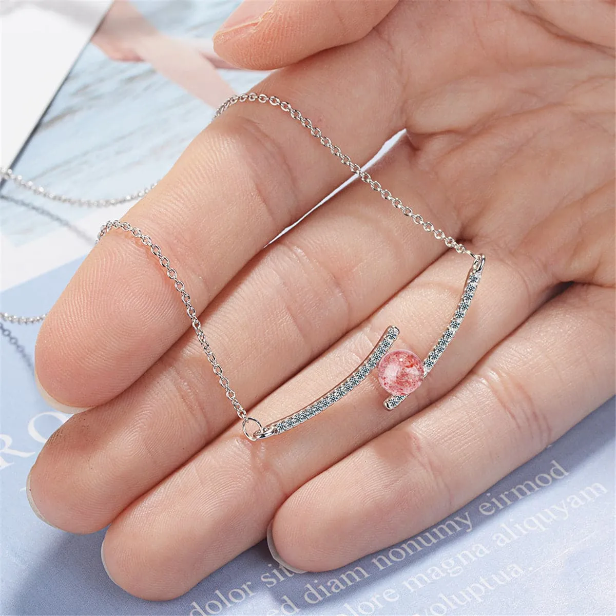 Strawberry Red Crystal & Silvvertone Pendant Necklace