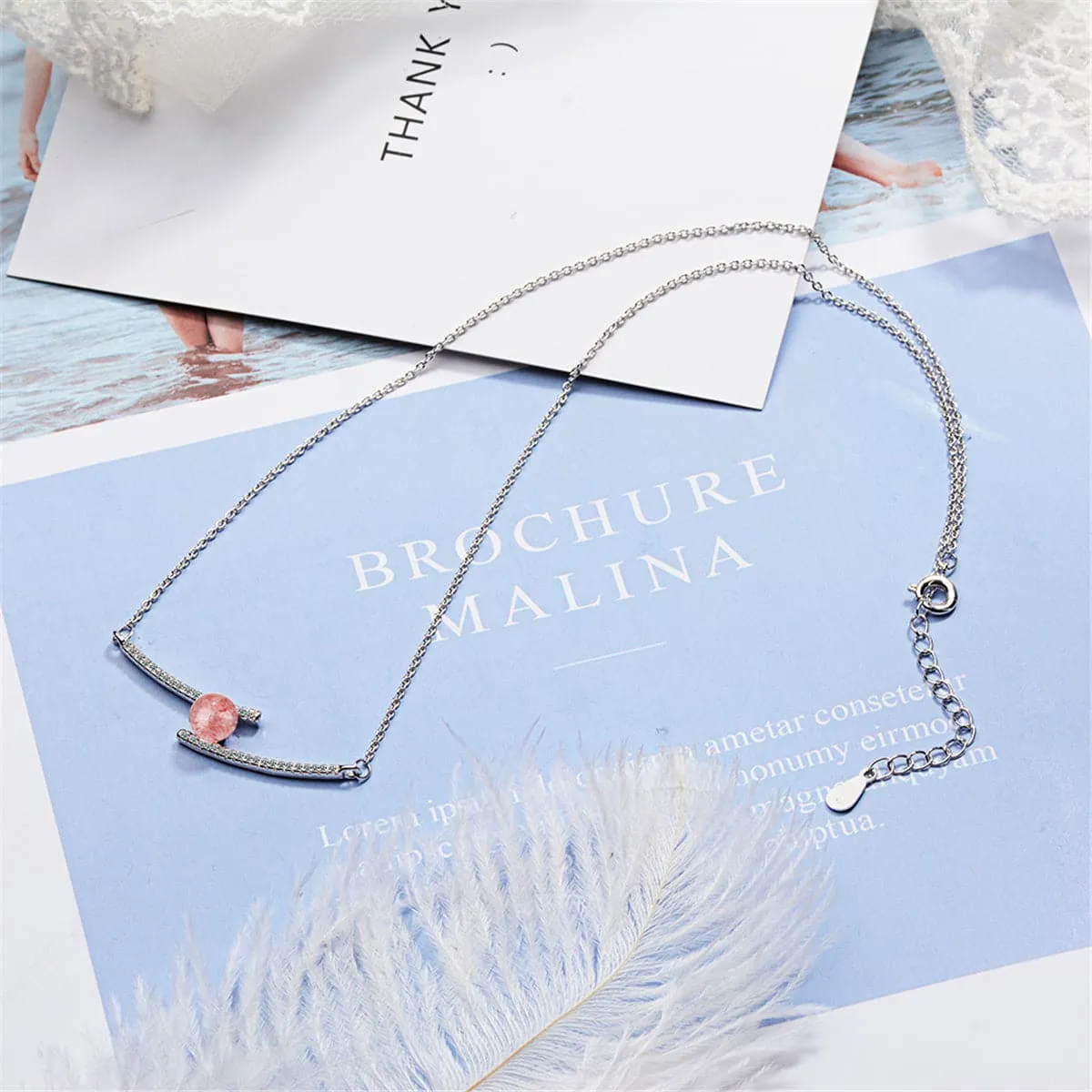 Strawberry Red Crystal & Silvvertone Pendant Necklace