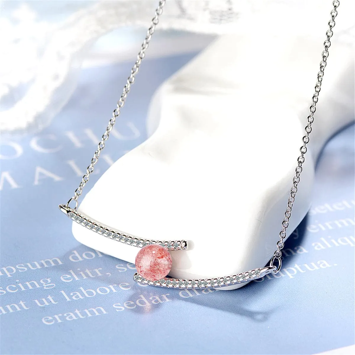 Strawberry Red Crystal & Silvvertone Pendant Necklace