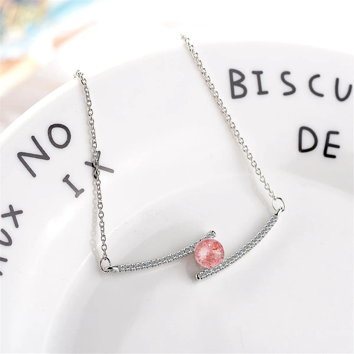 Strawberry Red Crystal & Silvvertone Pendant Necklace