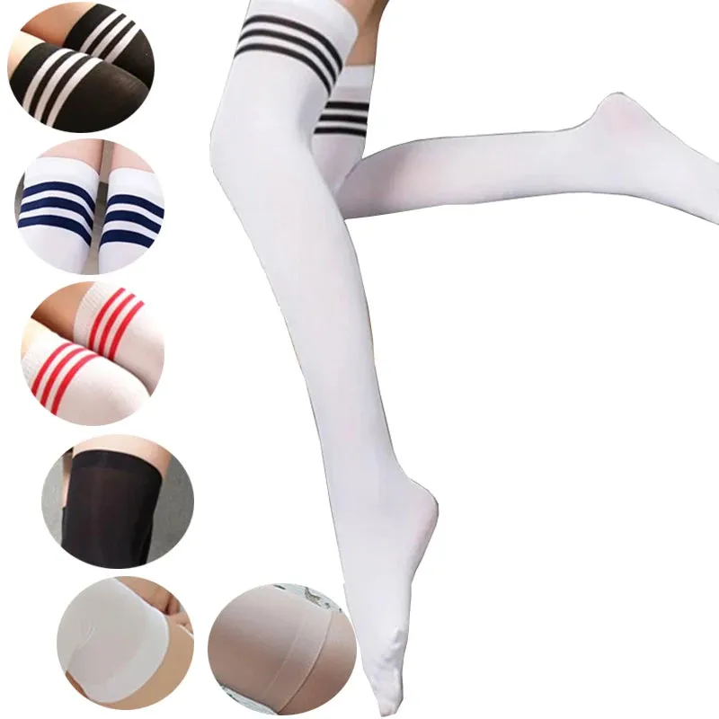 Striped Thigh-High Socks – Over-Knee Stockings & Nylon Leg Warmers