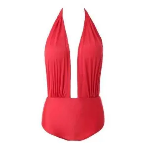 Stylish Halterneck Red One-Piece Women's Swimwear - Red L