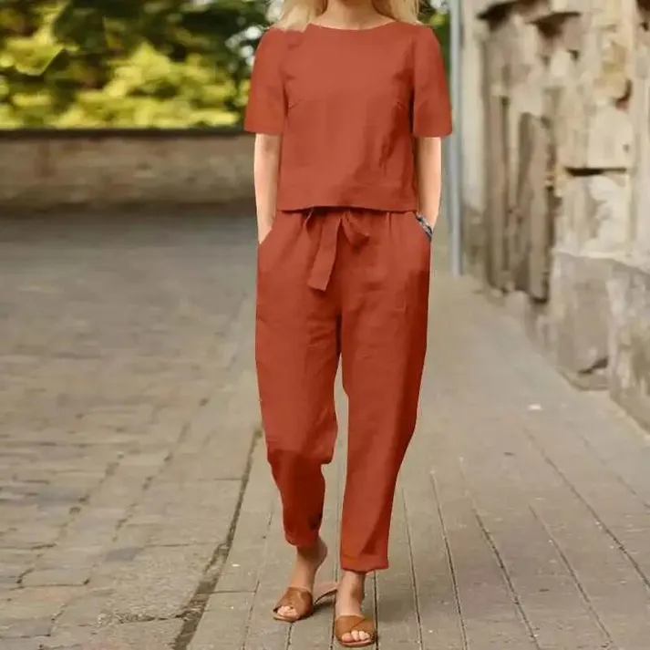 Summer Breeze™ | Women's Casual Two-Piece Set | Short Sleeve Top & Elastic Waist Shorts, Lightweight Fabric for Comfort