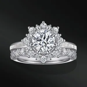Sun Set – 1 CT Certified Moissanite Engagement Ring | Natural Meteorite | D-color and VVS1 clarity | Halo Design