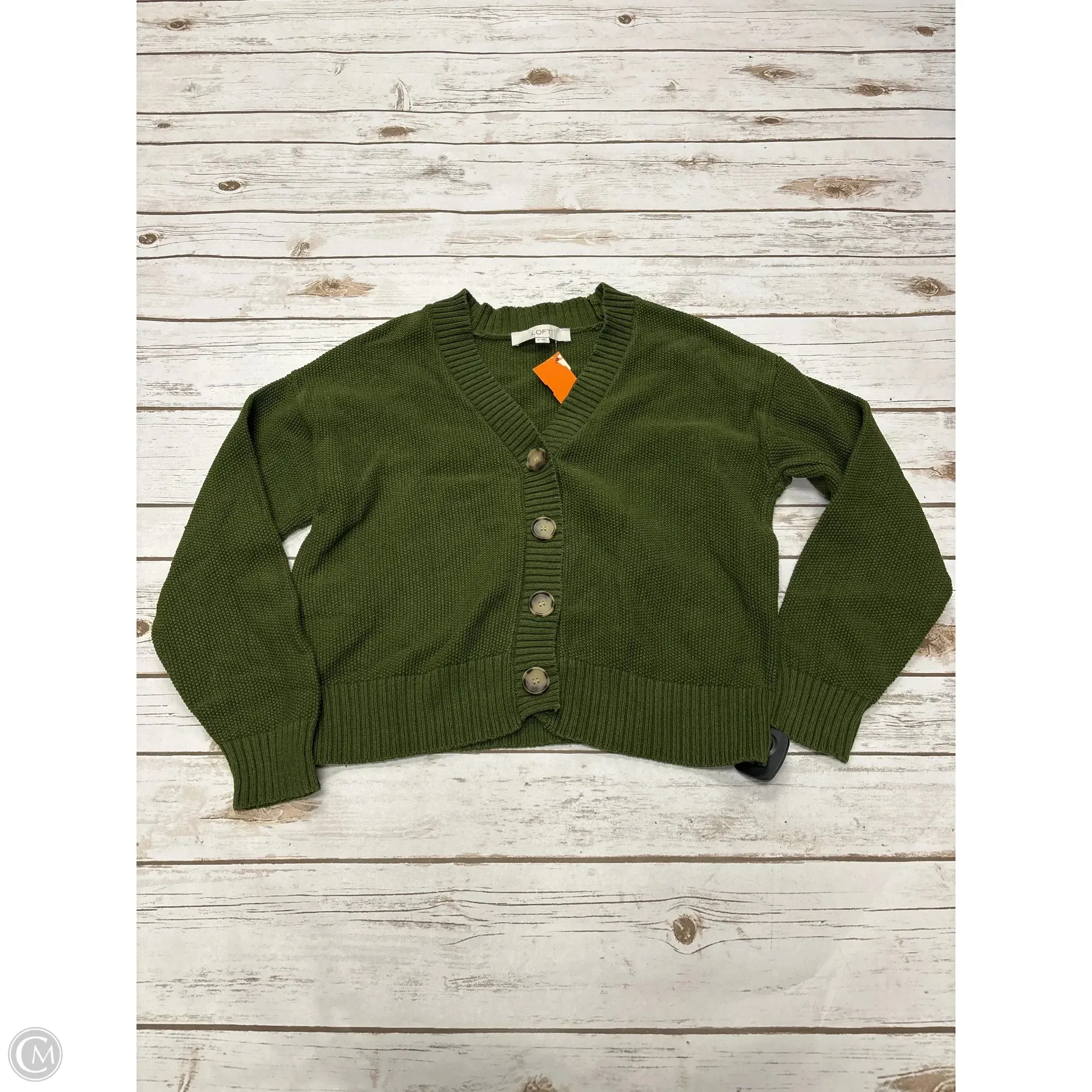 Sweater Cardigan By Loft In Green, Size: M