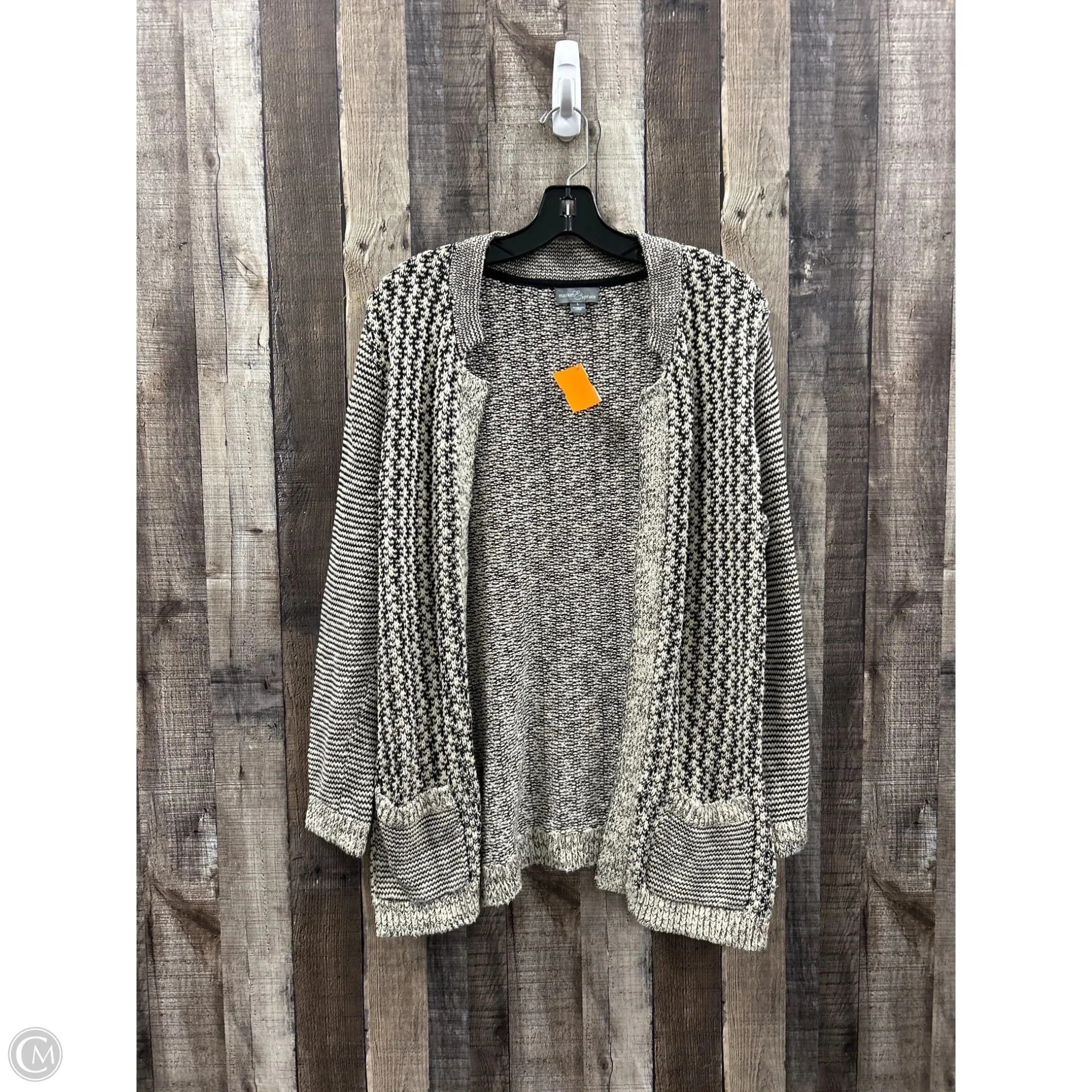 Sweater Cardigan By Market & Spruce In Black & Cream, Size: L