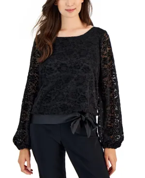 Tahari Asl Women's Chenille Long-Sleeve Lace Blouse 2DM829-T2