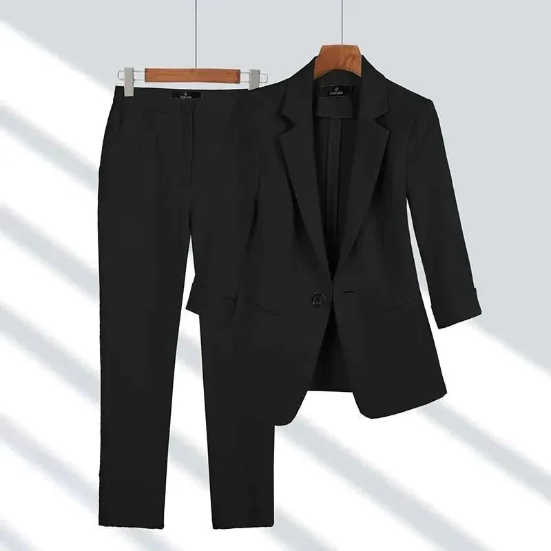 TailorCraft™ | Women's Tailored Suit Set | Blazer & Trousers, Structured Fit, Single Button Design