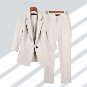 TailorCraft™ | Women's Tailored Suit Set | Blazer & Trousers, Structured Fit, Single Button Design