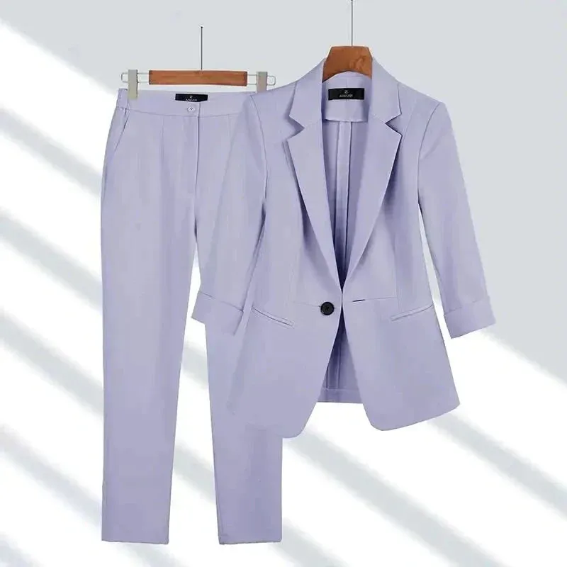 TailorCraft™ | Women's Tailored Suit Set | Blazer & Trousers, Structured Fit, Single Button Design