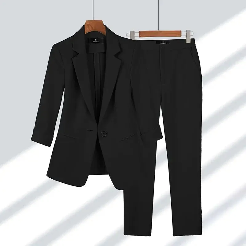 TailorCraft™ | Women's Tailored Suit Set | Blazer & Trousers, Structured Fit, Single Button Design