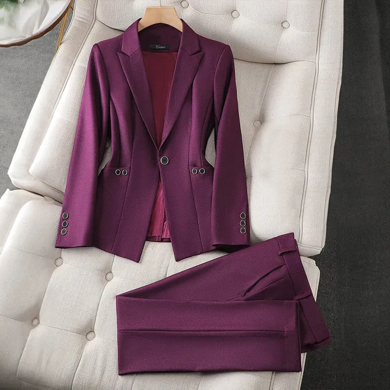 Tailored Elegance™ | Women's Slim Fit Suit | Single-Breasted Blazer & Trousers, Professional Look, Comfortable Fit